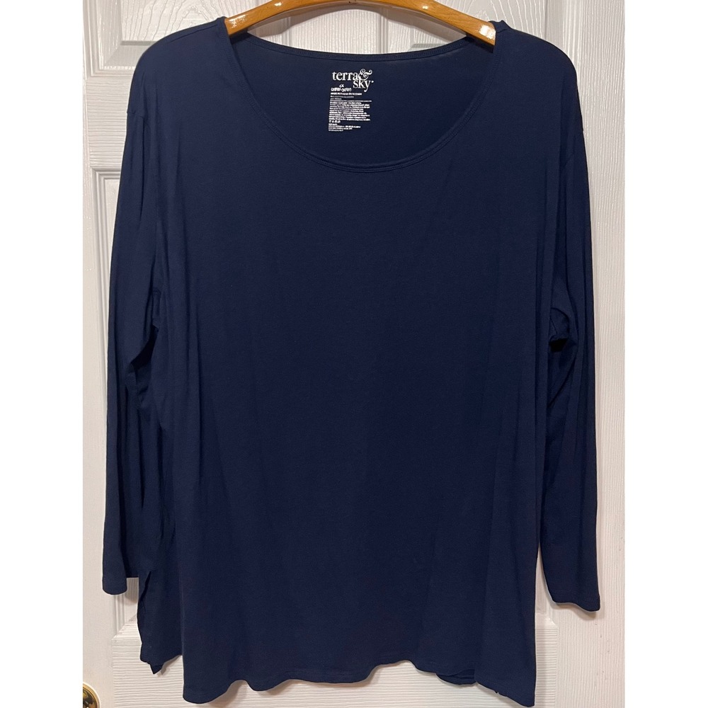 Terra Sky Women's Navy Blue Long Sleeve Scoop Neck Tunic Top Plus Size 4X